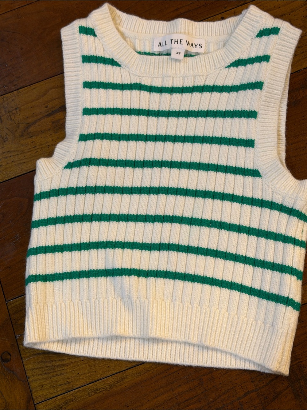 All The Ways Cream & Green Striped Sleeveless Knit Sweater - XS